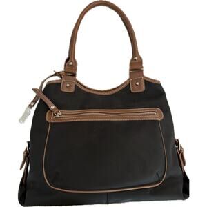 Vintage Chaps Black Canvas with Brown Leather Trim Handbag